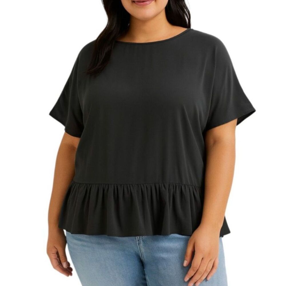 Mittoshop Women’s Ruffle Hem Short Sleeve Blouse | Size Small
